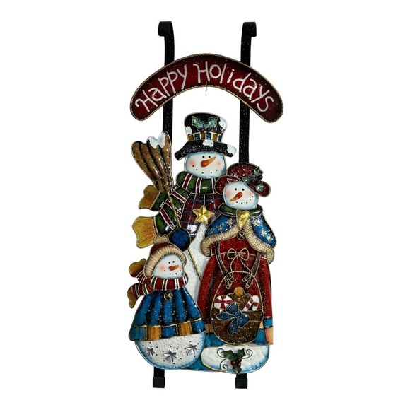 Snowman Family Metal Wall Christmas Seasonal Wall Décor Sleigh 34” - Picture 1 of 6